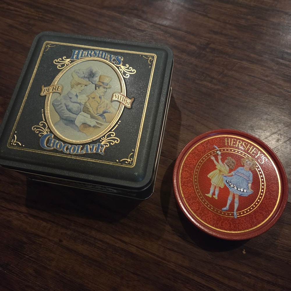 Vintage 1995 Hersheys Collectible Tins Set of 2 Victorian Edition 4 Kisses Tin